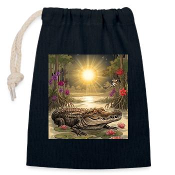 Vintage-Florida-Alligator & Exotische Sumpfblumennatur - Verschließbarer Geschenkbeutel aus Baumwolle (14x20cm) - Navy - Vorne