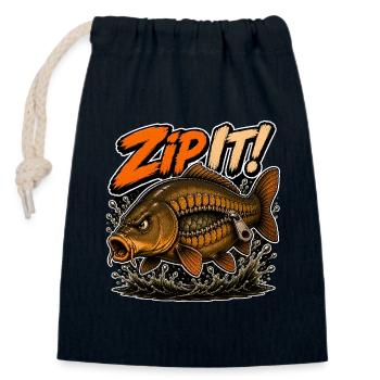 Halt die Klappe! Karpfenfischen-Design - Verschließbarer Geschenkbeutel aus Baumwolle (14x20cm) - Navy - Vorne