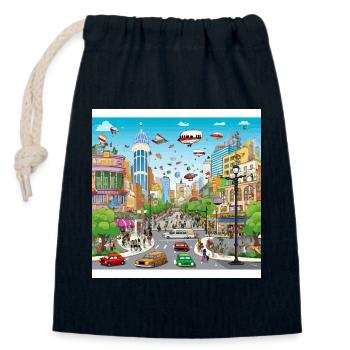 La ville haute en couleur du futur - Sac cadeau en coton avec cordon (14 x 20 cm) - bleu marine - Devant