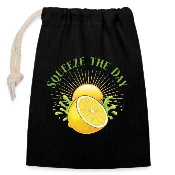Squeeze the Day Lemon Splash - Closable cotton gift bag (14x20cm) - black - Front