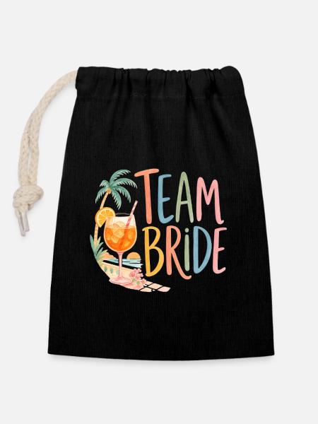 Team Bride! Palmen & Coctails - Verschließbarer Geschenkbeutel aus Baumwolle (14x20cm) - Schwarz