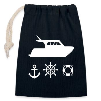 Motorboot - Verschließbarer Geschenkbeutel aus Baumwolle (14x20cm) - Navy - Vorne