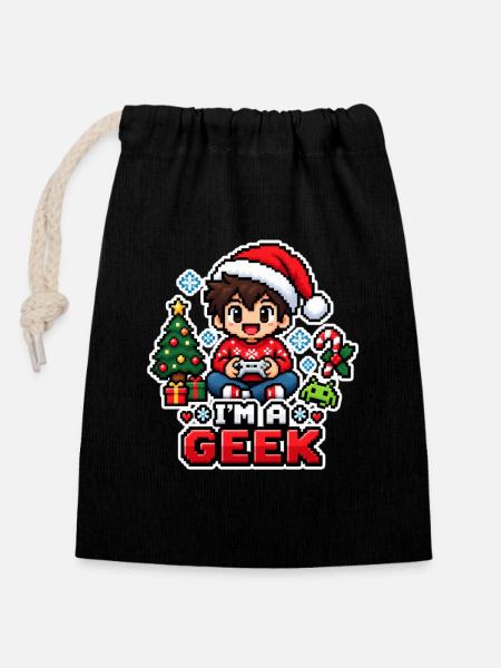 ICH BIN EIN GEEK - Gamer Noël - Verschließbarer Geschenkbeutel aus Baumwolle (14x20cm) - Schwarz