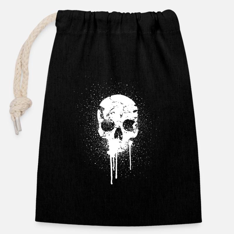 crâne blanc - Sac cadeau en coton avec cordon (14 x 20 cm) - noir
