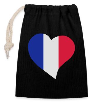 Coeur français - Sac cadeau en coton avec cordon (14 x 20 cm) - noir - Devant