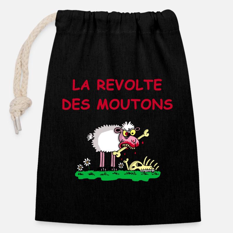 La révolte des moutons - Sac cadeau en coton avec cordon (14 x 20 cm) - noir
