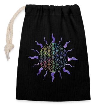 Blume des Lebens Sonne Mandala Regenbogen - Verschließbarer Geschenkbeutel aus Baumwolle (14x20cm) - Schwarz - Vorne