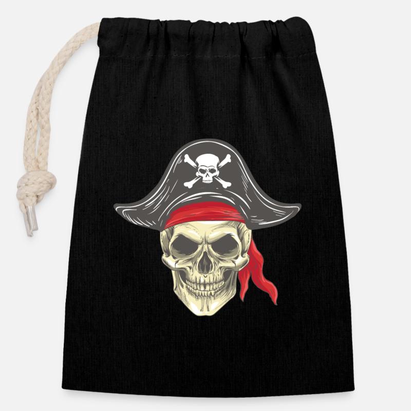 Pirate Head Pirate Skull with Hat Bandana - Closable cotton gift bag (14x20cm) - black