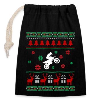 Ugly Christmas Sweater Motorrad Geschenk Weihnacht - Verschließbarer Geschenkbeutel aus Baumwolle (14x20cm) - Schwarz - Vorne