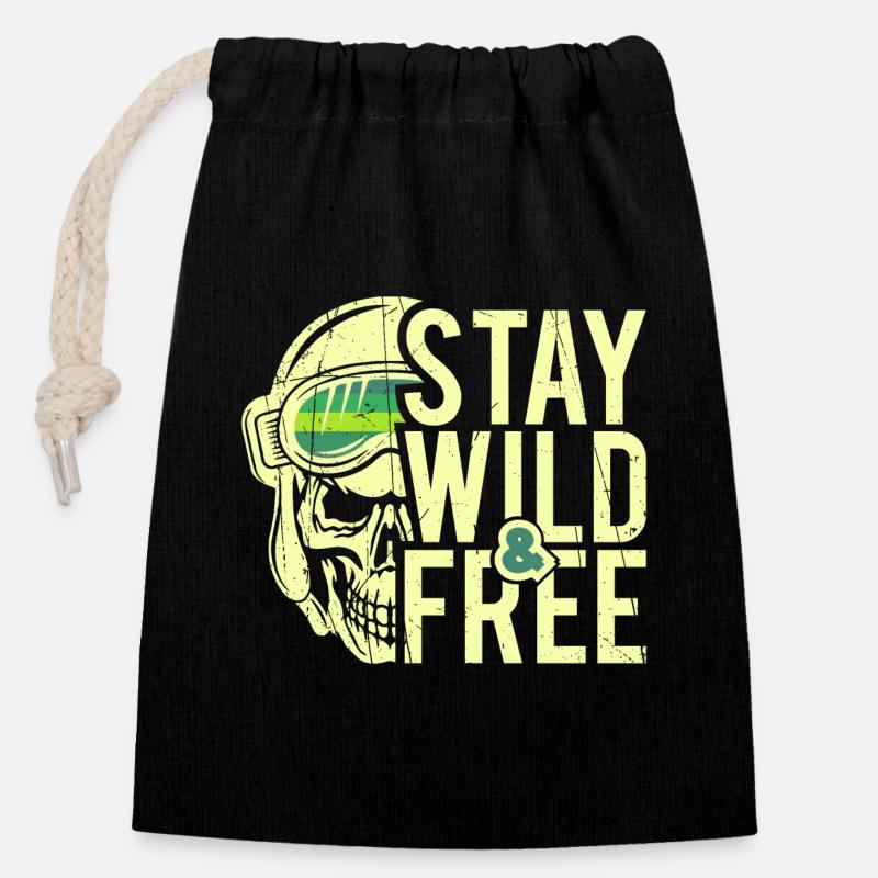 Restez sauvage et libre - Design - Sac cadeau en coton avec cordon (14 x 20 cm) - noir