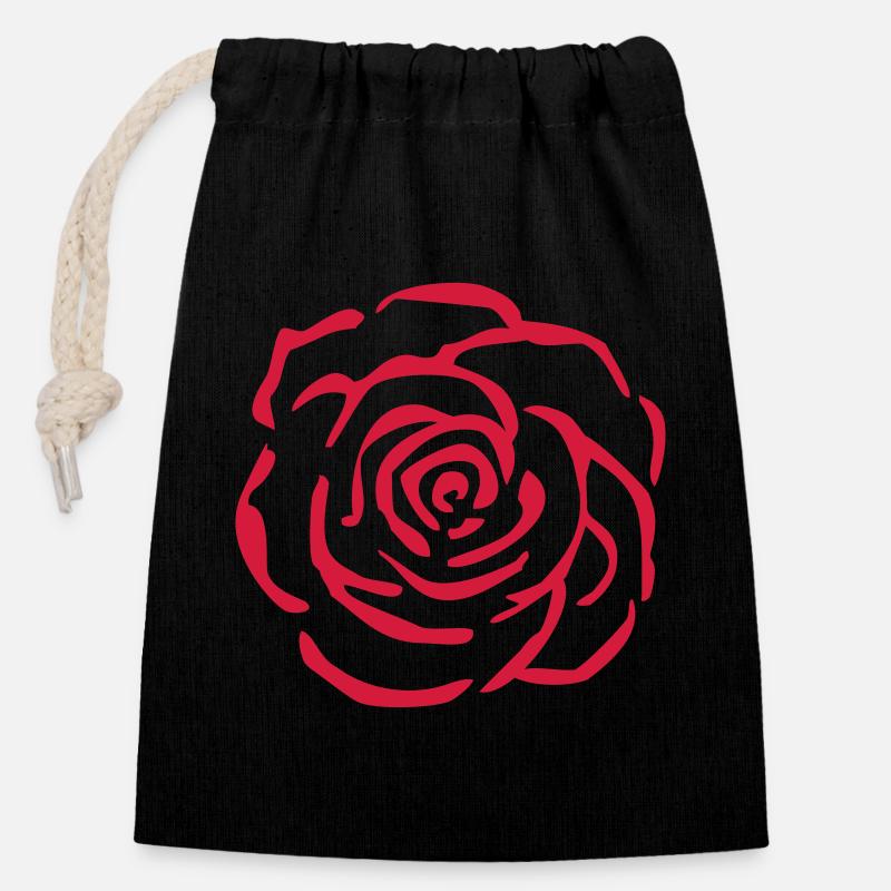 rose - Closable cotton gift bag (14x20cm) - black