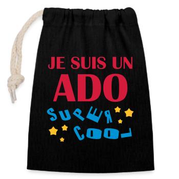 adolescent / enfant / ado / adolescente - Sac cadeau en coton avec cordon (14 x 20 cm) - noir - Devant