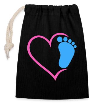 Baby Footprint - Closable cotton gift bag (14x20cm) - black - Front