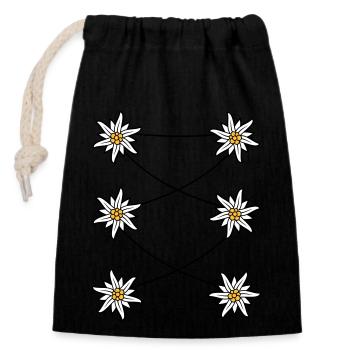 Dirndl Schuerze Edelweiss - Verschließbarer Geschenkbeutel aus Baumwolle (14x20cm) - Schwarz - Vorne