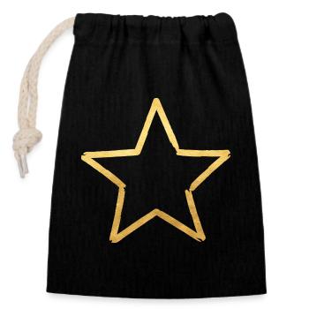 Stern Gold Optik Glück edel Geschenk - Verschließbarer Geschenkbeutel aus Baumwolle (14x20cm) - Schwarz - Vorne