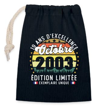 19 Ans Anniversaire Vintage Né en Octobre 2003 - Sac cadeau en coton avec cordon (14 x 20 cm) - bleu marine - Devant