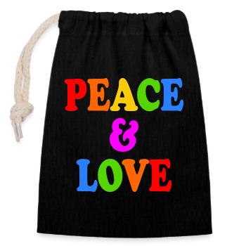Peace and love - Closable cotton gift bag (14x20cm) - black - Front