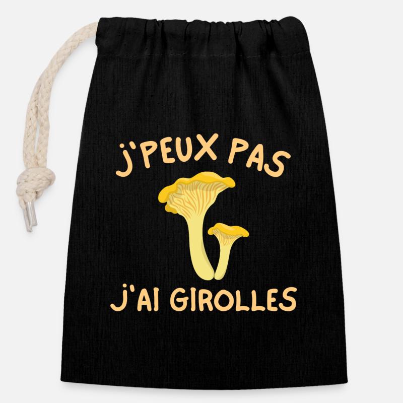 girolles, champignon, ramasseur de champignons - Sac cadeau en coton avec cordon (14 x 20 cm) - noir