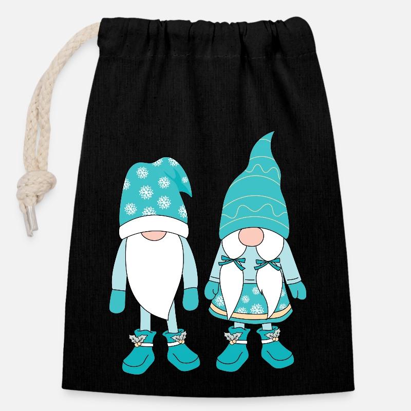 Noël Noël Gnomies - Sac cadeau en coton avec cordon (14 x 20 cm) - noir