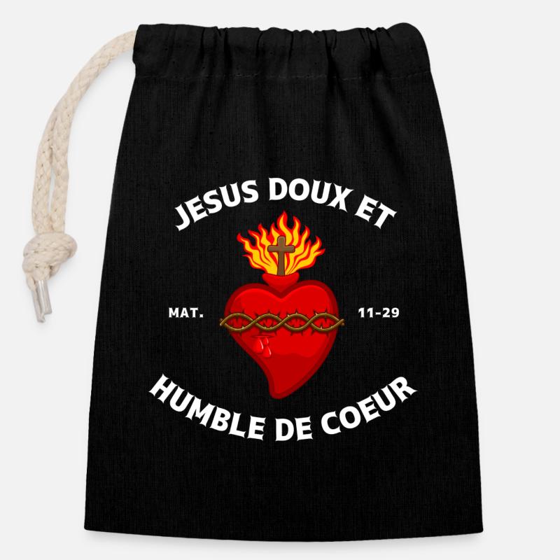 Sacré-Coeur de jésus - Sac cadeau en coton avec cordon (14 x 20 cm) - noir