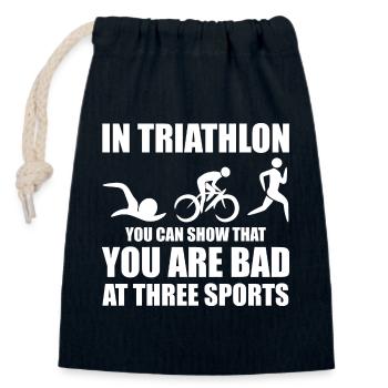 Witziger Triathleten Spruch - Verschließbarer Geschenkbeutel aus Baumwolle (14x20cm) - Navy - Vorne