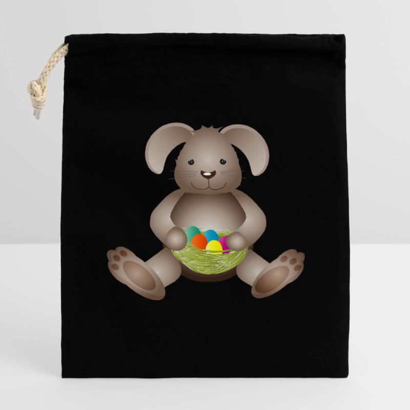 small Easter with Easter nest full of Easter eggs Closable cotton gift bag (14x20cm)