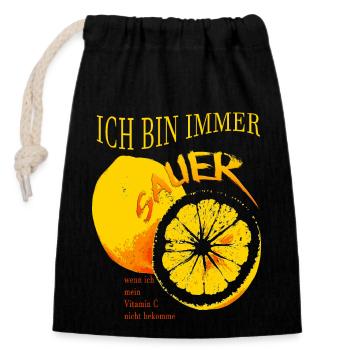 ich bin immer sauer Vitamin C Zitrone - Verschließbarer Geschenkbeutel aus Baumwolle (14x20cm) - Schwarz - Vorne