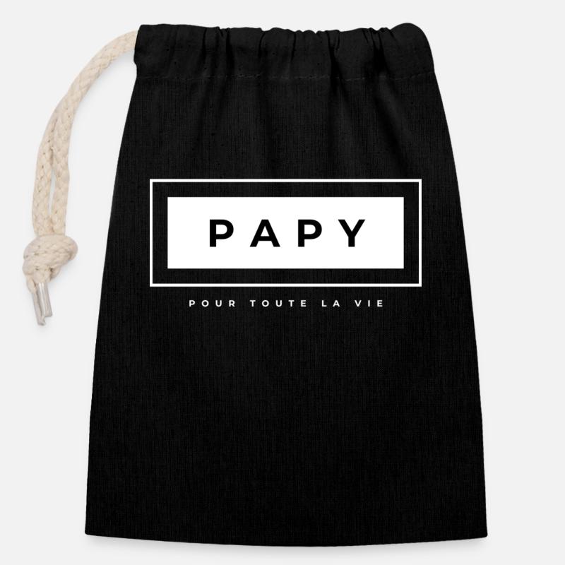 Papy - Sac cadeau en coton avec cordon (14 x 20 cm) - noir