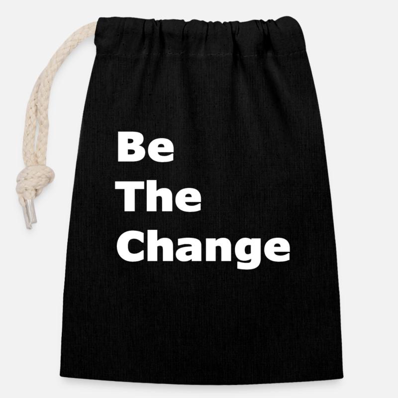 Soyez le changement - Sac cadeau en coton avec cordon (14 x 20 cm) - noir