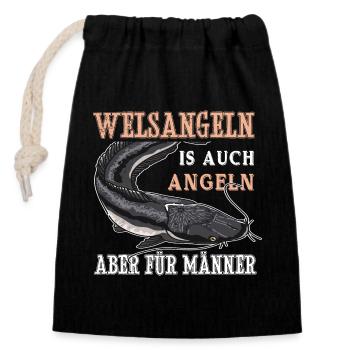 Welsangeln is auch angeln, aber für Männer - Verschließbarer Geschenkbeutel aus Baumwolle (14x20cm) - Schwarz - Vorne
