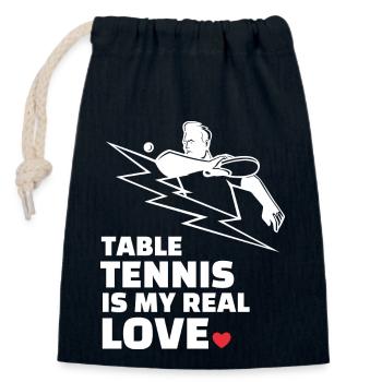 J’adore le tennis de table - Sac cadeau en coton avec cordon (14 x 20 cm) - bleu marine - Devant