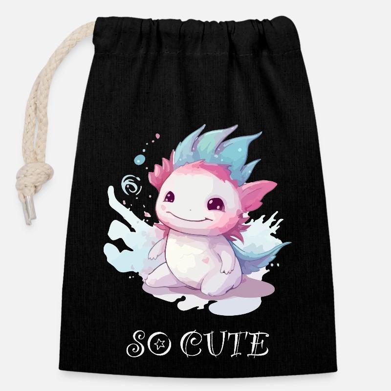 Iki l'axolotl - Sac cadeau en coton avec cordon (14 x 20 cm) - noir