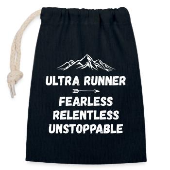 Ultra Runnner - Intrépide. Implacable. Imparable. - Sac cadeau en coton avec cordon (14 x 20 cm) - bleu marine - Devant