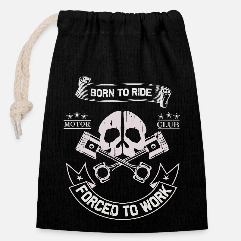 Born To Ride MC Skull Piston Design - Verschließbarer Geschenkbeutel aus Baumwolle (14x20cm) - Schwarz