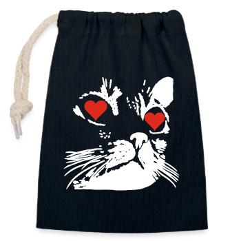 Eine weiße Katzenliebe - Verschließbarer Geschenkbeutel aus Baumwolle (14x20cm) - Navy - Vorne