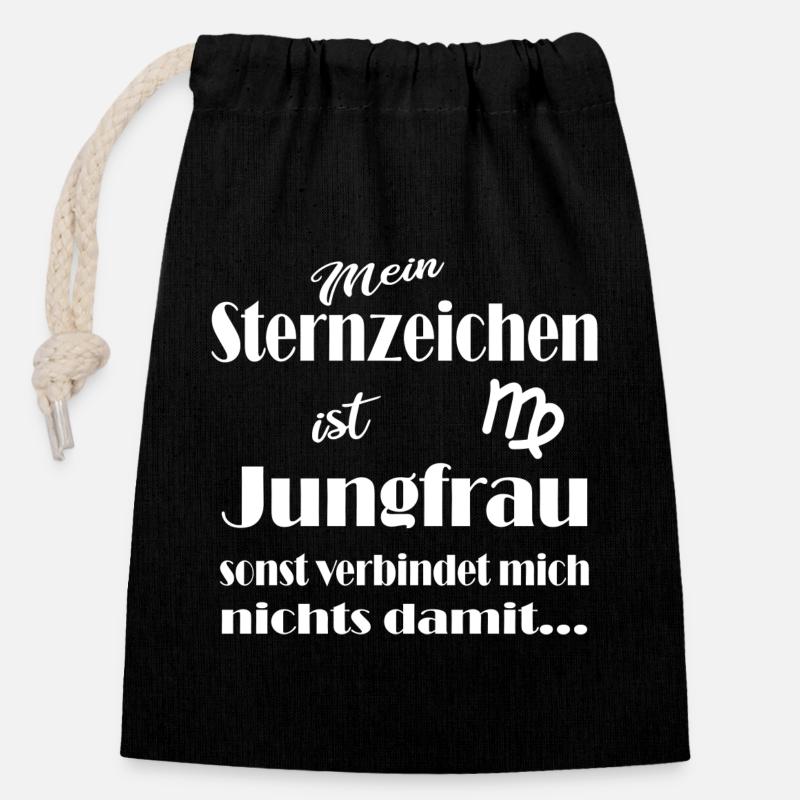 Sternzeichen Jungfrau - Verschließbarer Geschenkbeutel aus Baumwolle (14x20cm) - Schwarz