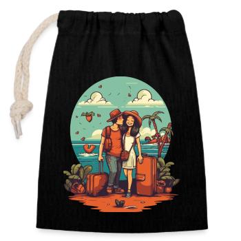 Voyagez avec amour - Sac cadeau en coton avec cordon (14 x 20 cm) - noir - Devant