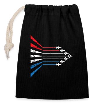 American Flag USA Airplane Jet Fighter 4th of July - Closable cotton gift bag (14x20cm) - black - Front
