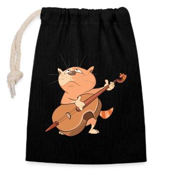 Katze spielt Musik - Verschließbarer Geschenkbeutel aus Baumwolle (14x20cm) - Schwarz - Vorne