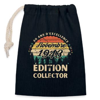 Anniversaire 80ans Novembre 1943 édition collector - Sac cadeau en coton avec cordon (14 x 20 cm) - bleu marine - Devant