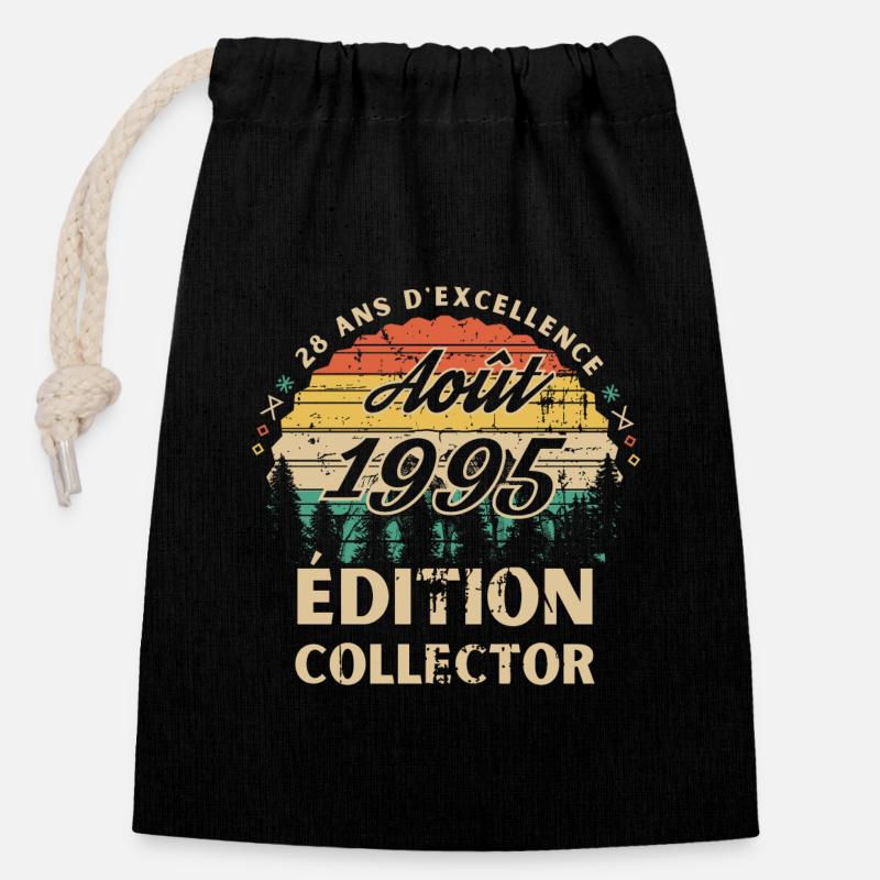 28 ans D excellence Août 1995 édition collector - Sac cadeau en coton avec cordon (14 x 20 cm) - noir