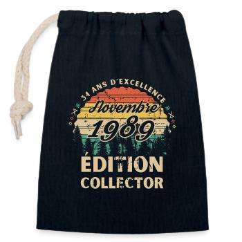 34 ans Novembre 1989 édition collector - Sac cadeau en coton avec cordon (14 x 20 cm) - bleu marine - Devant