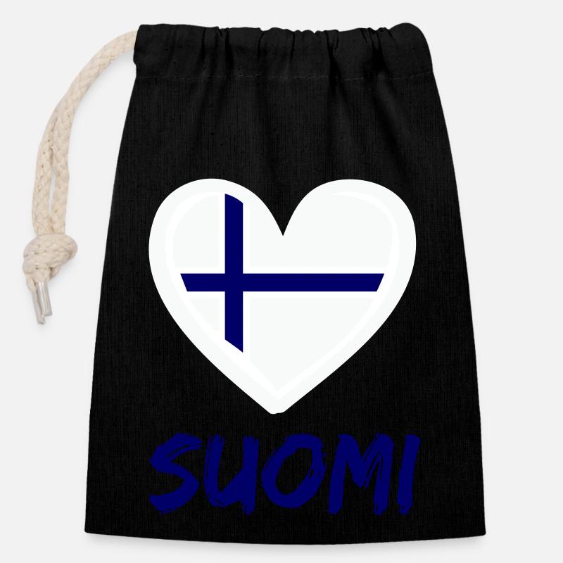 Finlande Suomi - Sac cadeau en coton avec cordon (14 x 20 cm) - noir