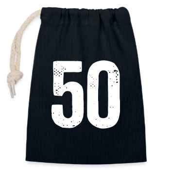 50 numéros blancs - Sac cadeau en coton avec cordon (14 x 20 cm) - bleu marine - Devant