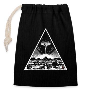 Triangle OVNI - Sac cadeau en coton avec cordon (14 x 20 cm) - noir - Devant