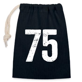 75 Numéros Blanc - Sac cadeau en coton avec cordon (14 x 20 cm) - bleu marine - Devant