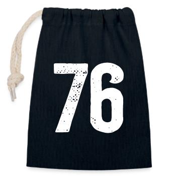 76 Numéros Blanc - Sac cadeau en coton avec cordon (14 x 20 cm) - bleu marine - Devant