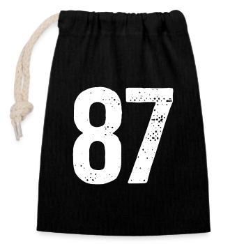 87 Numbers White - Closable cotton gift bag (14x20cm) - black - Front