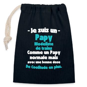 Papy Modéliste de Trains, Créateur Ferroviaire - Sac cadeau en coton avec cordon (14 x 20 cm) - bleu marine - Devant