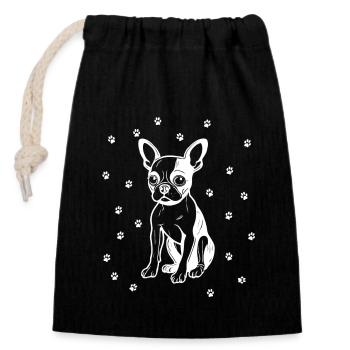 Boston Terrier avec de petites pattes - Sac cadeau en coton avec cordon (14 x 20 cm) - noir - Devant